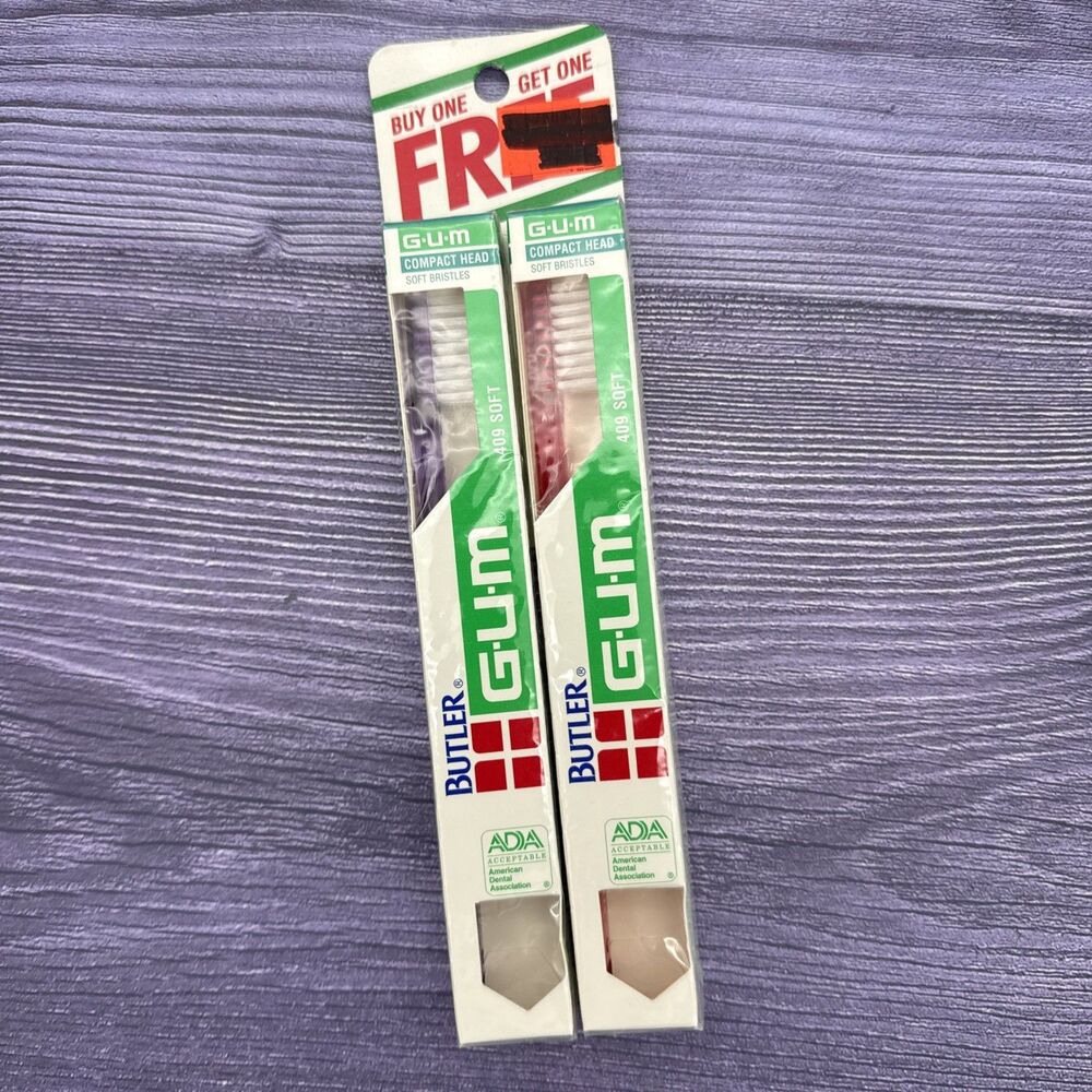2 Pack Vintage Butler GUM Toothbrush 409 Adult Soft Bristles Compact Head